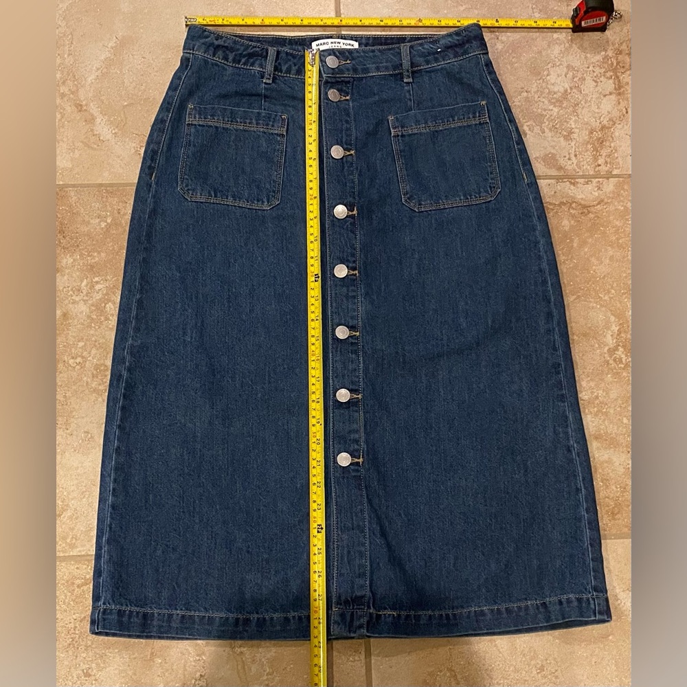 Marc New York Jeans Blue Denim Button Front Midi Skirt Like New - Size 6 - Picture 11 of 12